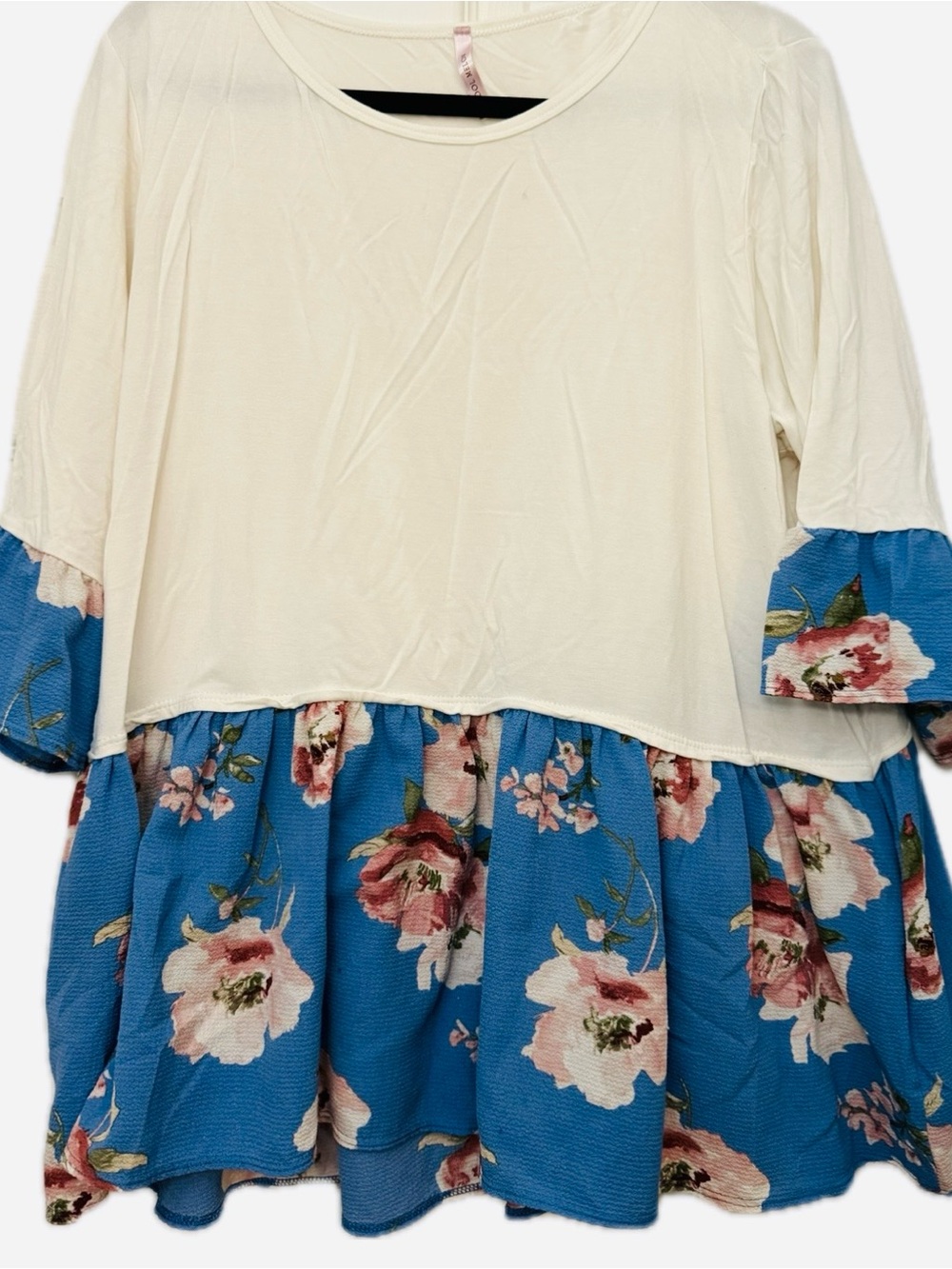 🌸🤍 Cool Melon Floral Color Block Tunic Top | Women’s 1XL 🤍🌸